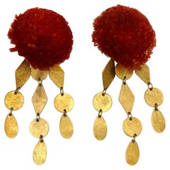 Boucles d'oreilles pendantes en raphia vintage YVES SAINT LAURENT YSL