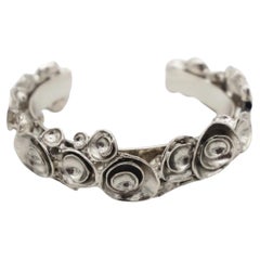 Yves Saint Laurent YSL Vintage Rare Arty Silver Cluster Swirl Flower Relief Cuff
