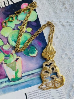 Yves Saint Laurent YSL Iconic Rare Gold Leaf Crystals Long Statement Necklace