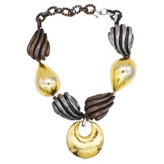 Yves Saint Laurent YSL Vintage Rare Large Gold Grey Shell Statement Necklace