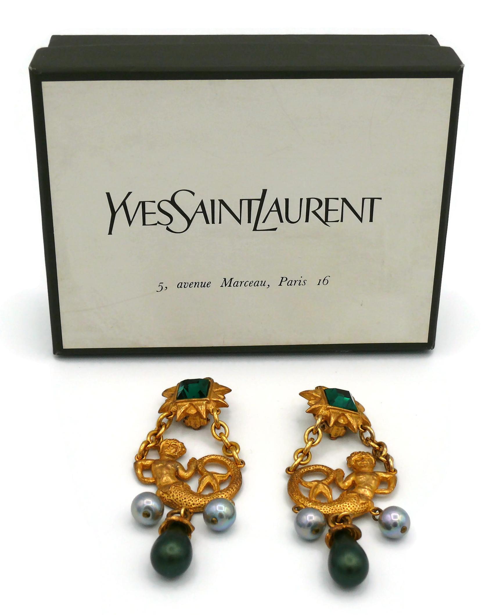 YVES SAINT LAURENT YSL Boucles d'oreilles sirène pendantes vintage rares Bon état - En vente à Nice, FR