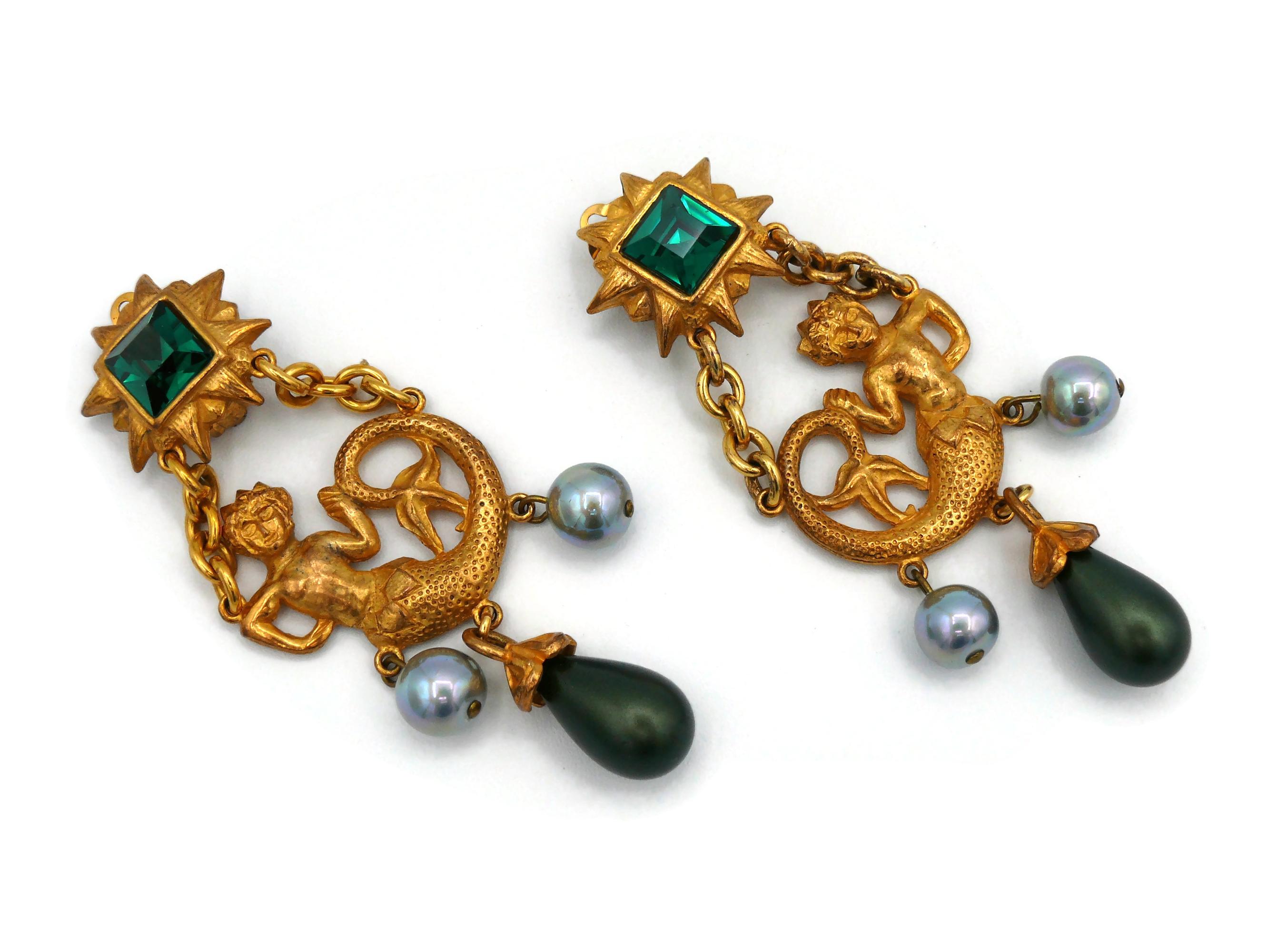 Women's YVES SAINT LAURENT YSL Vintage Rare Mermaid Dangling Earrings For Sale