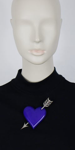 YVES SAINT LAURENT YSL Vintage Rare Oversized Purple Heart-and-Arrow Brooch