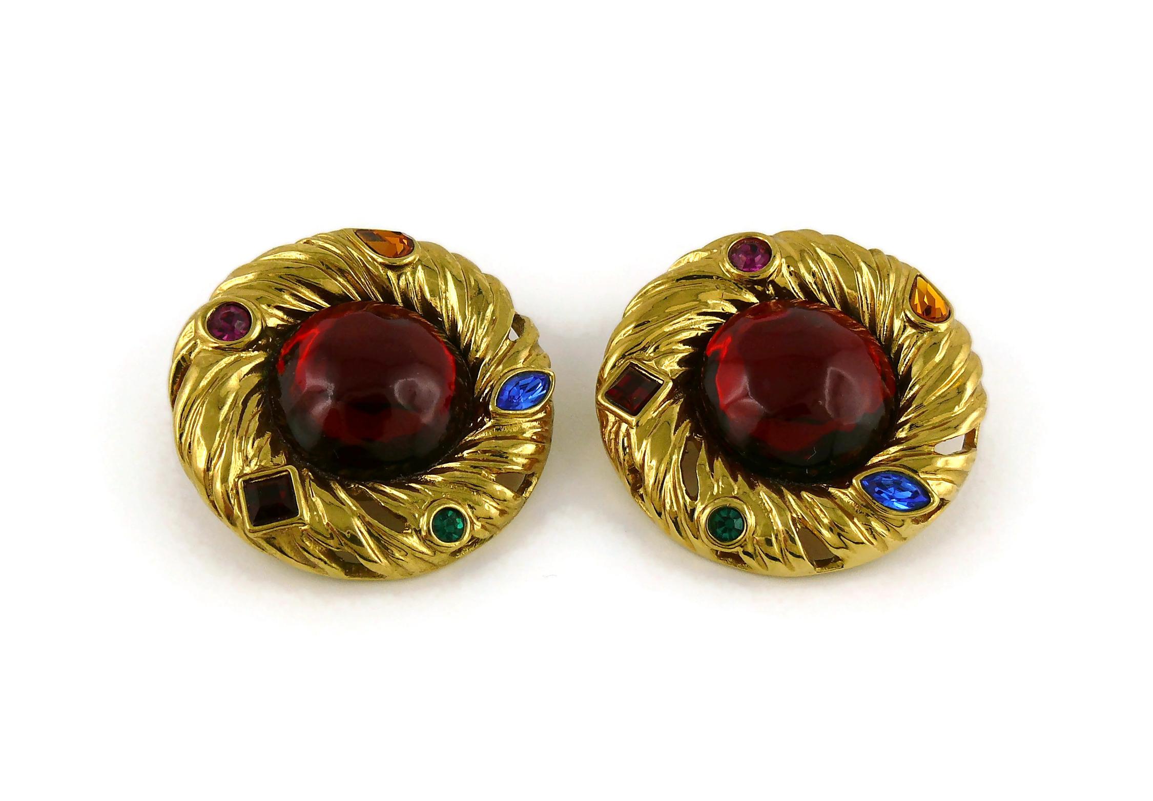 Women's Yves Saint Laurent YSL Vintage Red Cabochon Jewelled Clip-On Earrings