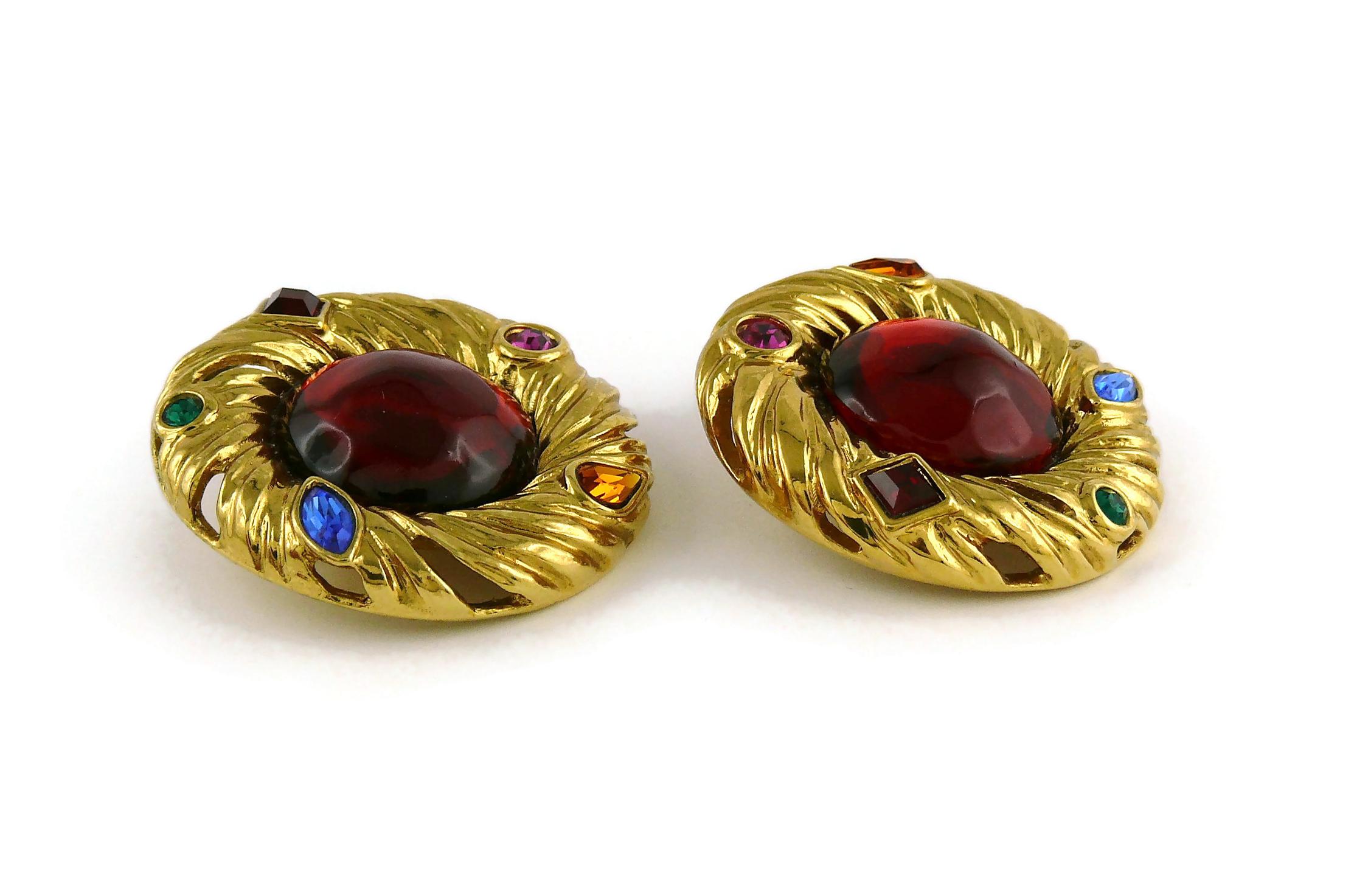 Yves Saint Laurent YSL Vintage Red Cabochon Jewelled Clip-On Earrings 2