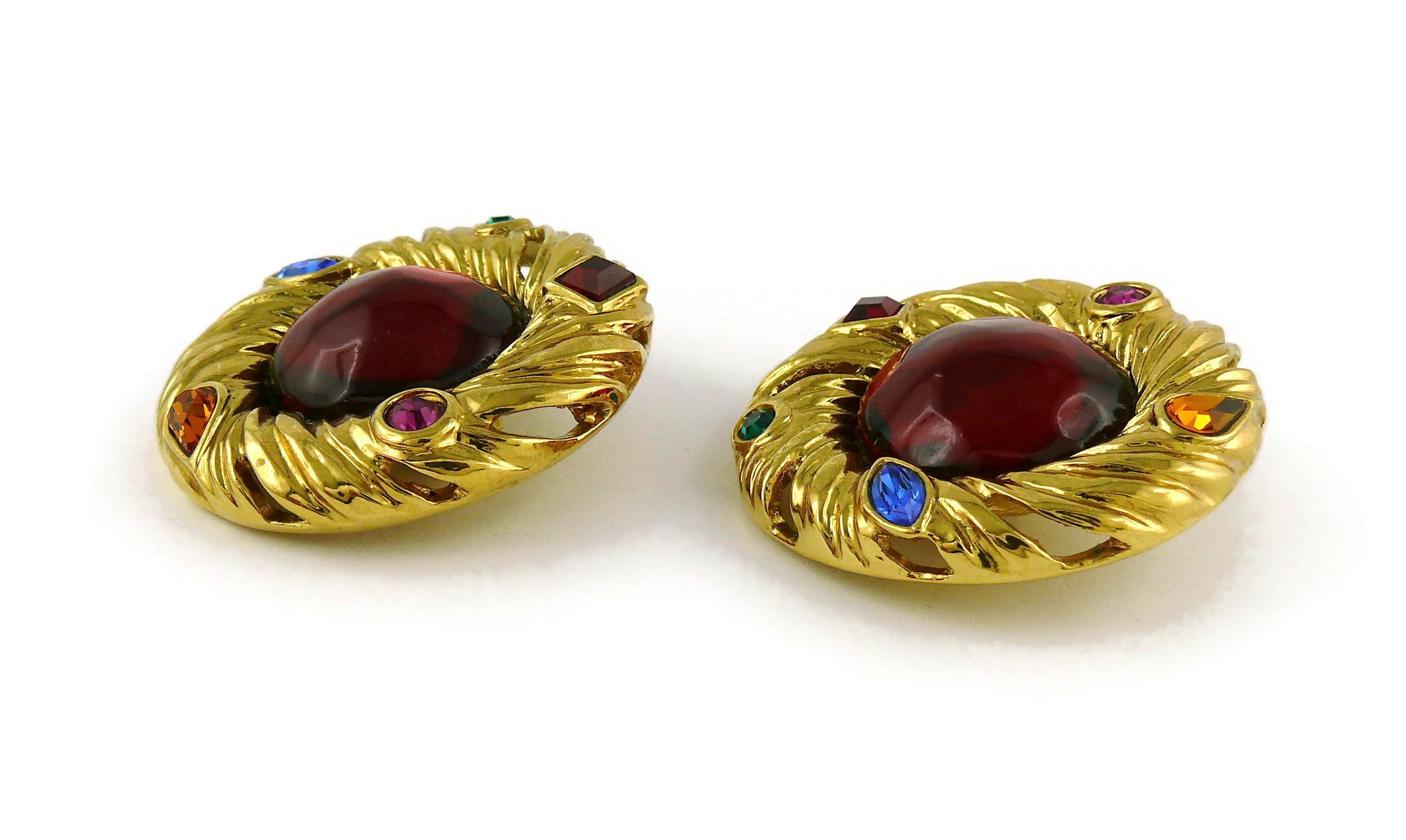 Yves Saint Laurent YSL Vintage Red Cabochon Jewelled Clip-On Earrings 3