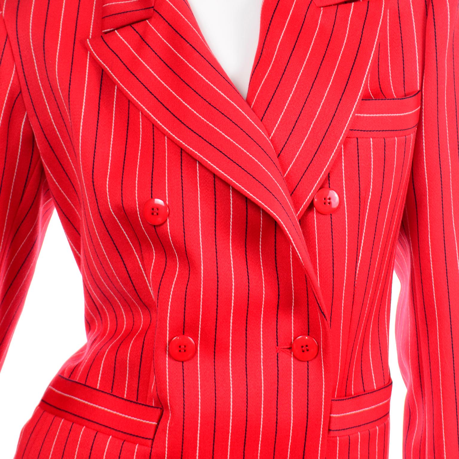 Yves Saint Laurent YSL Vintage Red Pinstripe Skirt & Blazer Jacket Suit  4
