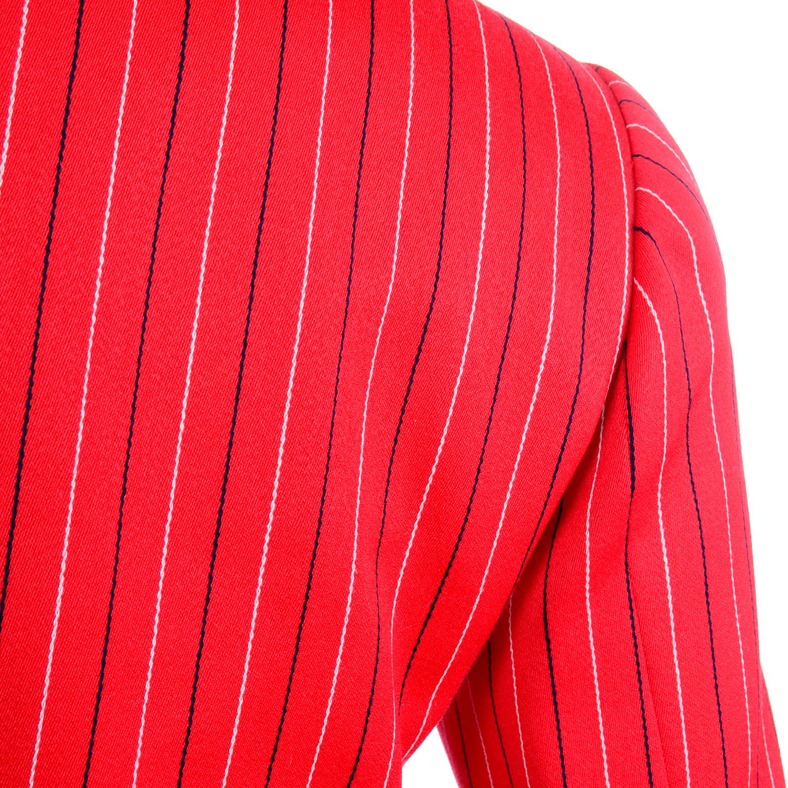 Yves Saint Laurent YSL Vintage Red Pinstripe Skirt & Blazer Jacket Suit  5