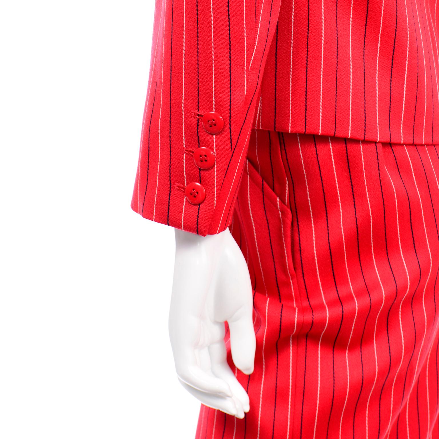 Yves Saint Laurent YSL Vintage Red Pinstripe Skirt & Blazer Jacket Suit  6
