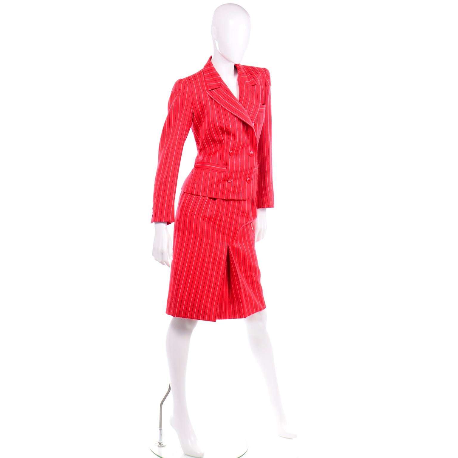 Yves Saint Laurent YSL Vintage Red Pinstripe Skirt and Blazer Jacket ...