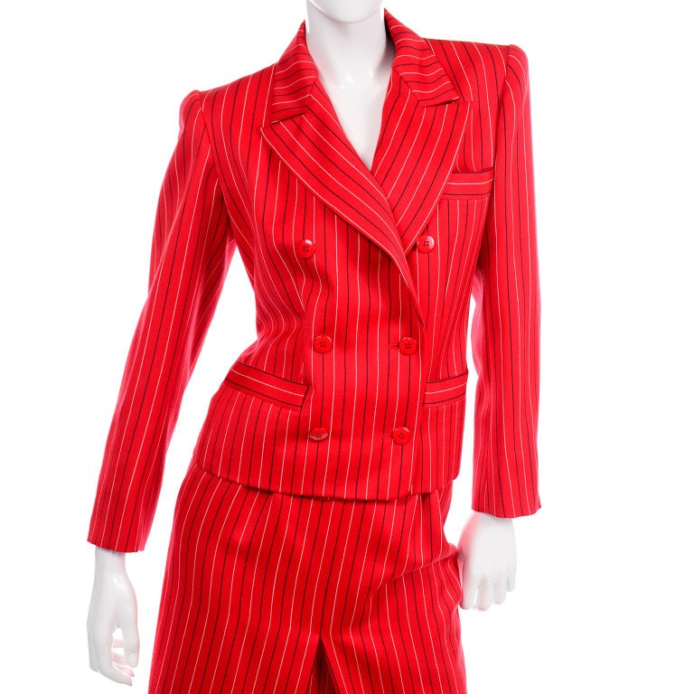 Pinstripe Double-Breasted Skirt Suit