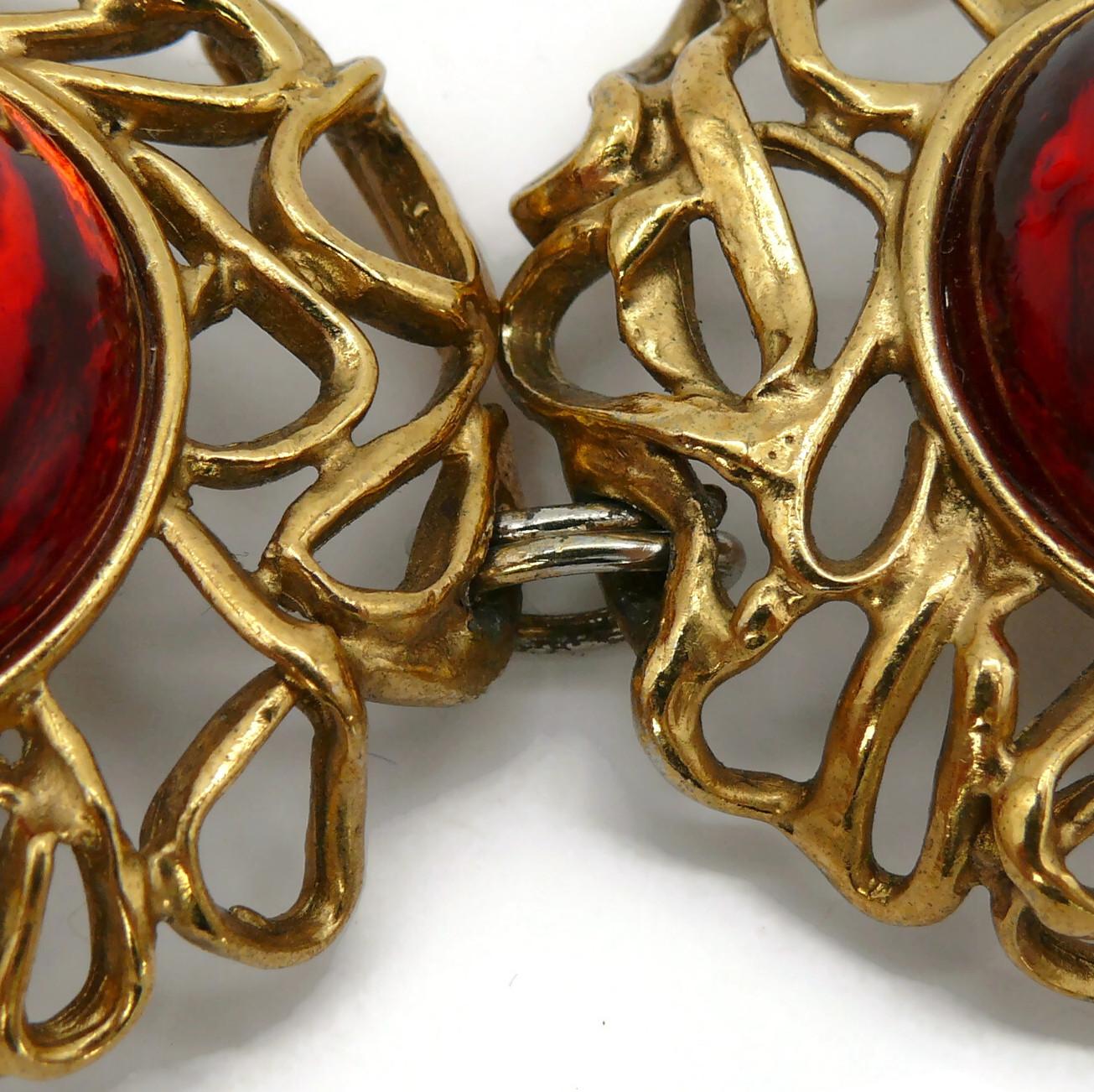 YVES SAINT LAURENT YSL Vintage Red Resin Cabochons Necklace For Sale 16