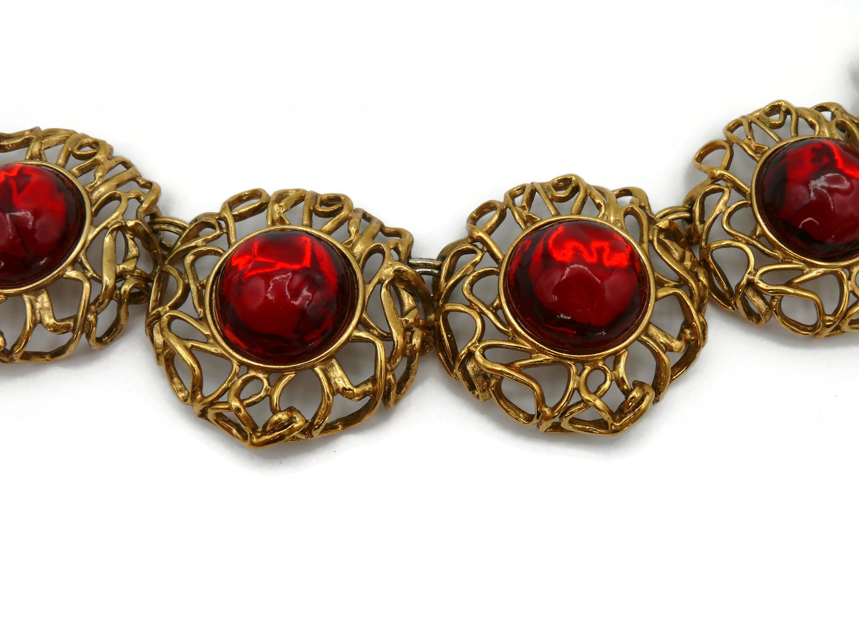 YVES SAINT LAURENT YSL Vintage Red Resin Cabochons Necklace For Sale 1