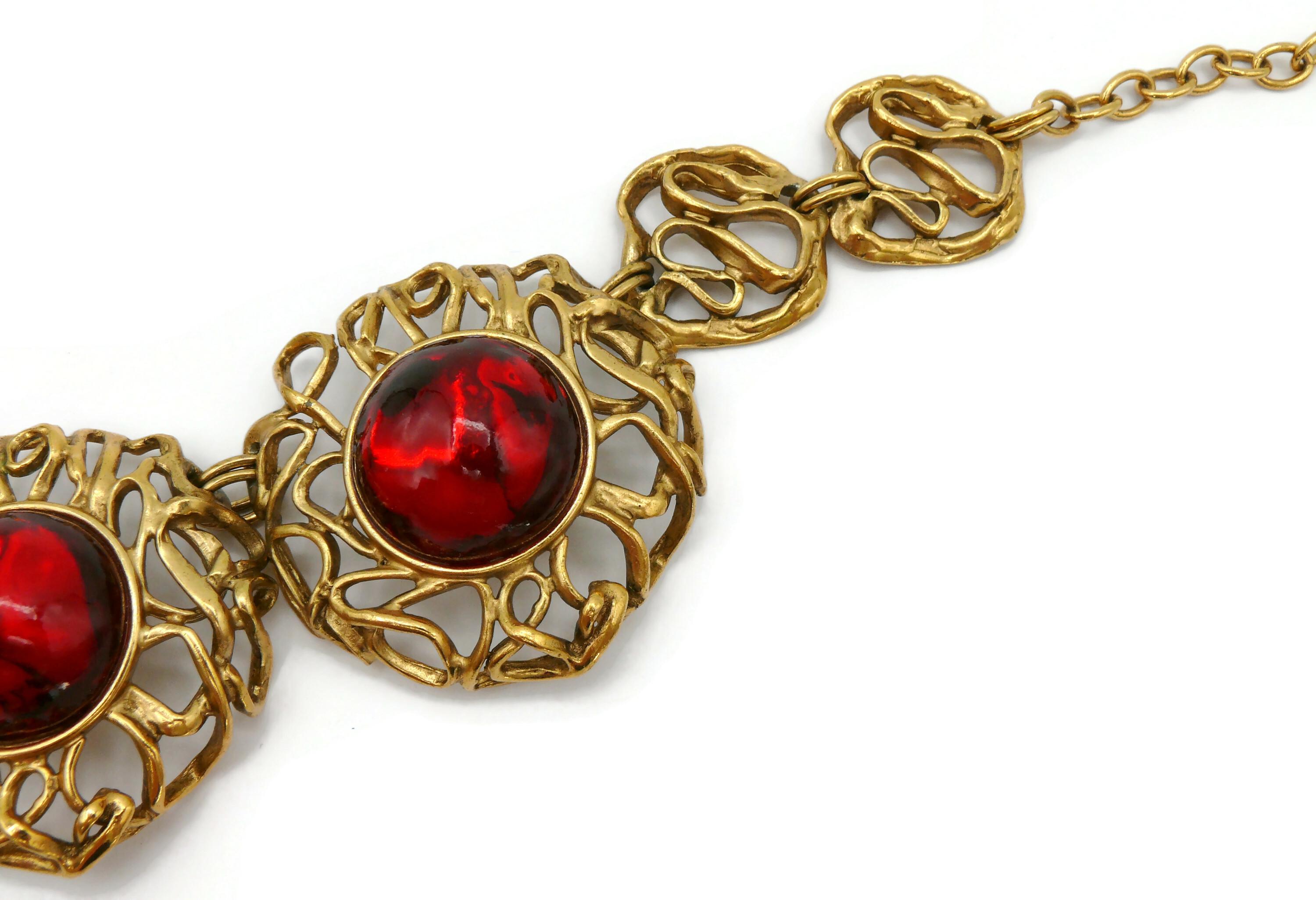YVES SAINT LAURENT YSL Vintage Red Resin Cabochons Necklace For Sale 3