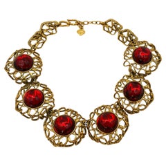 YVES SAINT LAURENT YSL Vintage Halskette aus rotem Harz mit Cabochons