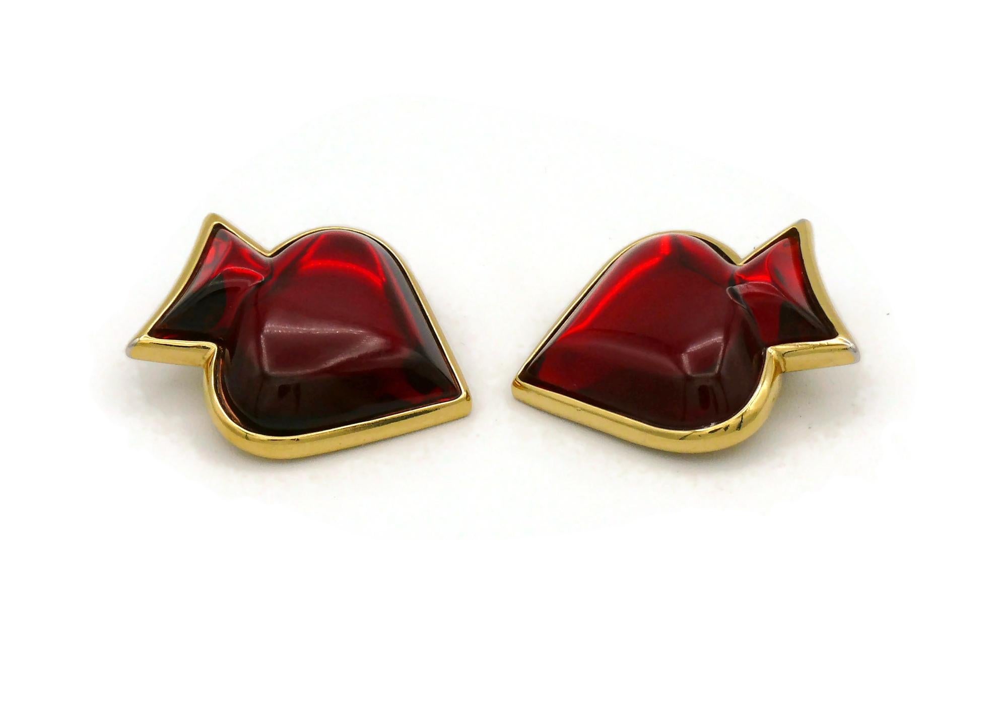 Women's YVES SAINT LAURENT YSL Vintage Red Spade Clip-On Earrings For Sale