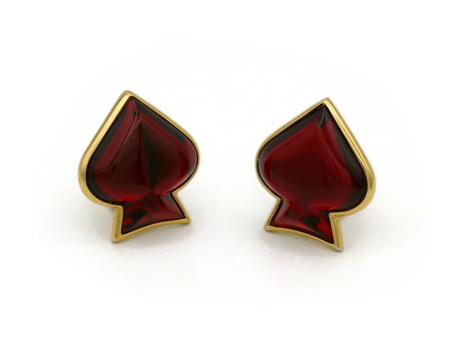 YVES SAINT LAURENT YSL Vintage Red Spade Clip-On Earrings For Sale 1