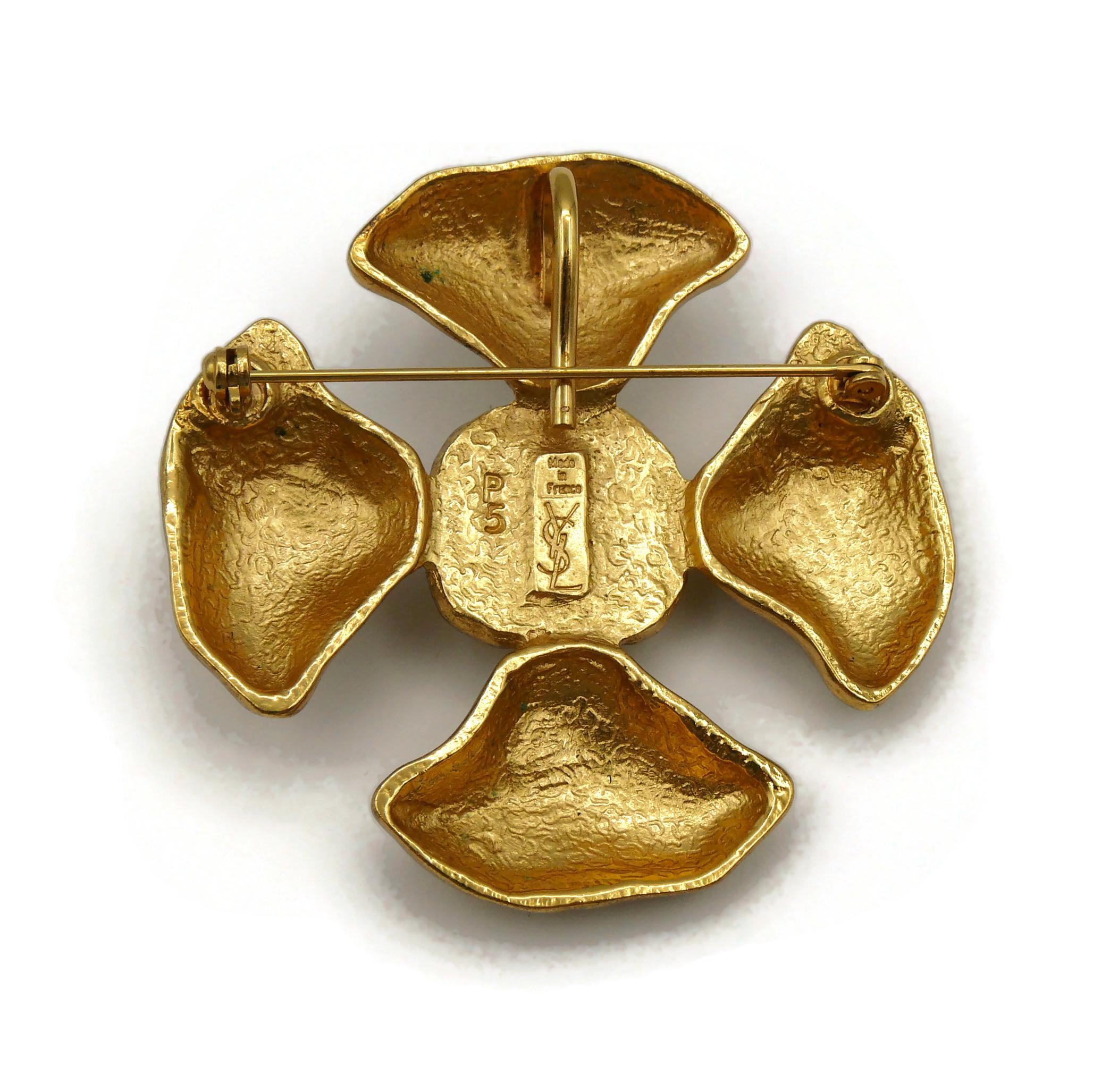 YVES SAINT LAURENT YSL Vintage Resin Cabochon Maltese Cross Brooch Pendant For Sale 3