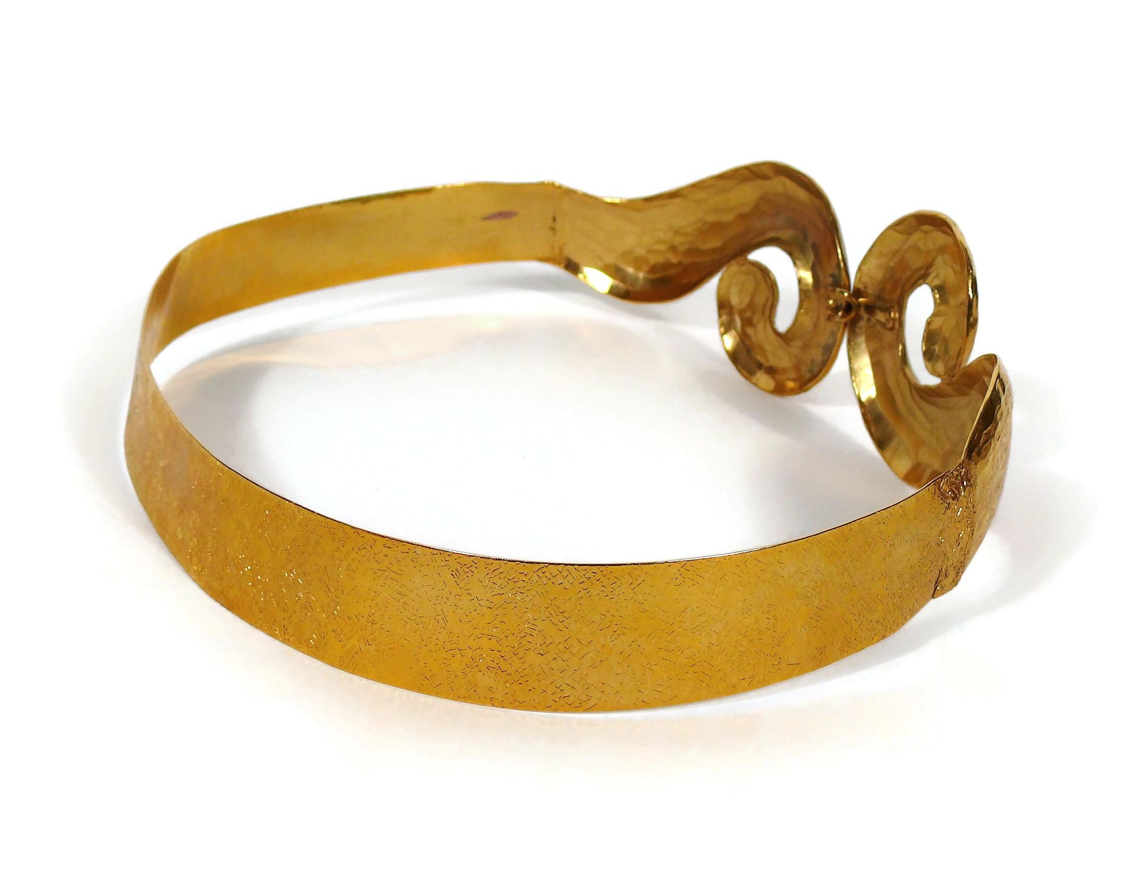 Yves Saint Laurent YSL Vintage Rigid Gold Toned Arabesque Hammered Belt 3
