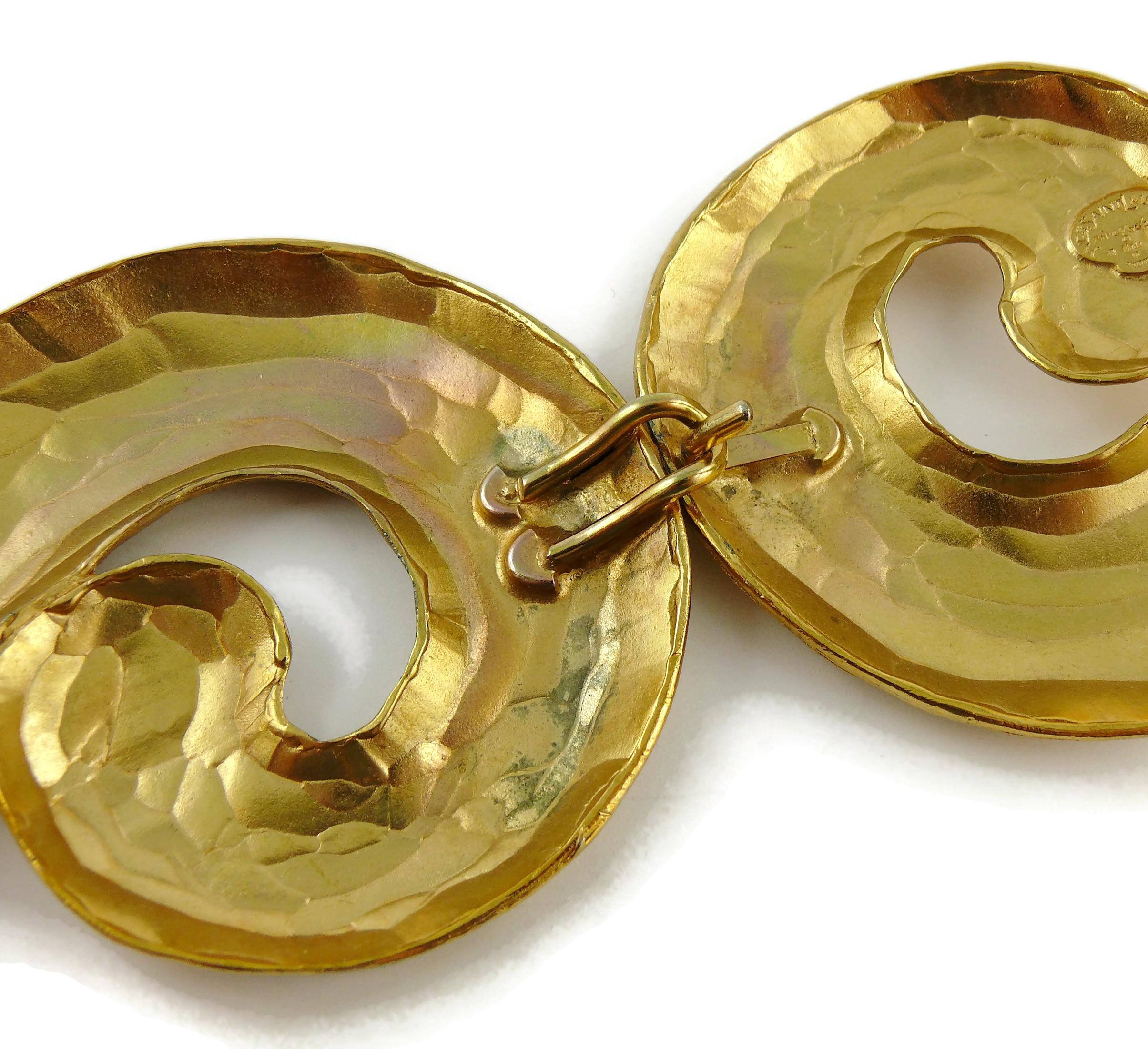 Yves Saint Laurent YSL Vintage Rigid Gold Toned Arabesque Hammered Belt 10