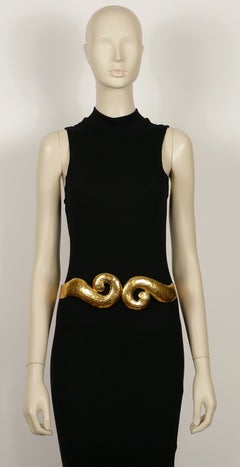 Yves Saint Laurent YSL Vintage Rigid Gold Toned Arabesque Hammered Belt