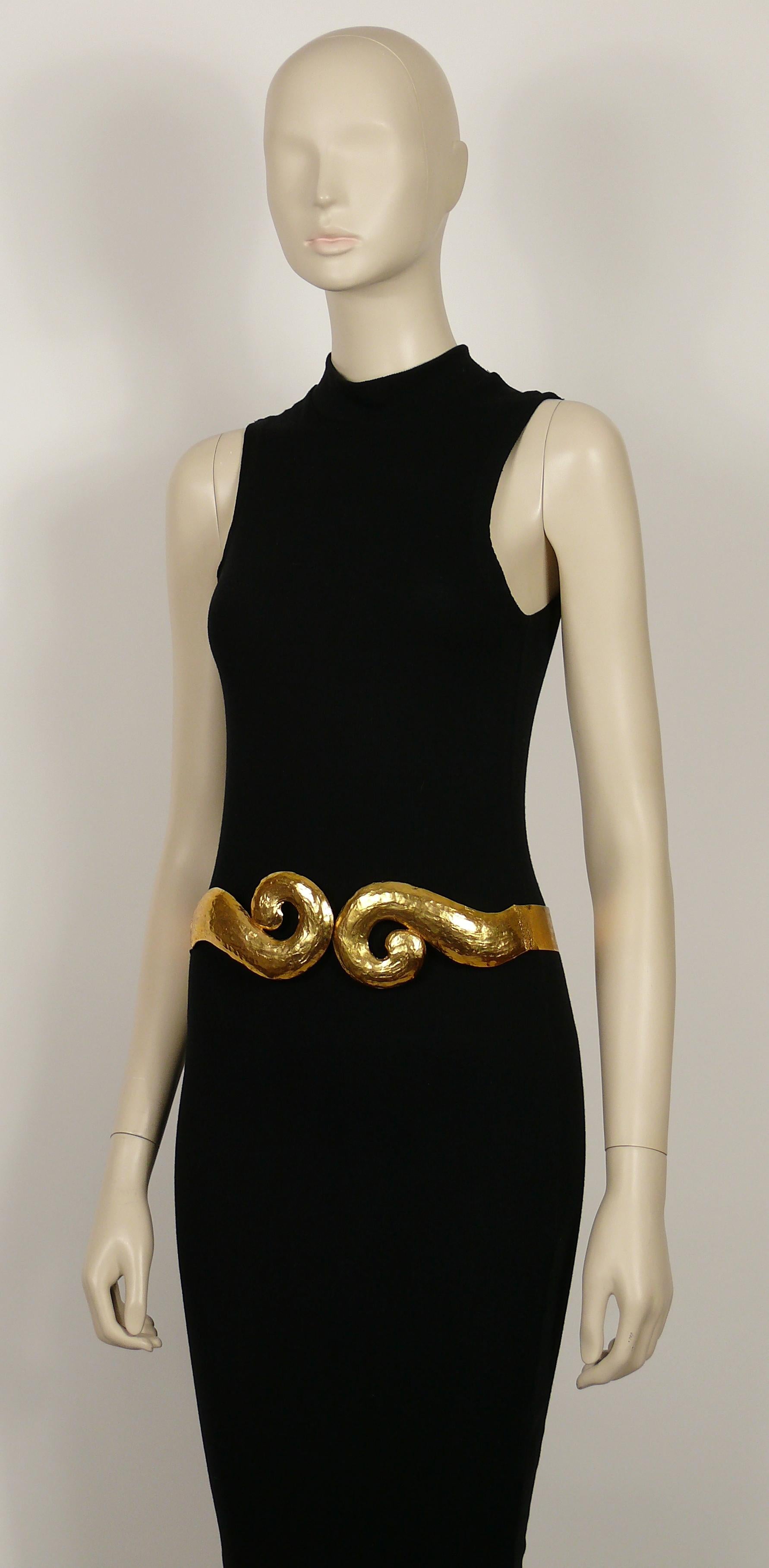Yves Saint Laurent YSL Vintage Rigid Gold Toned Arabesque Hammered Belt 1