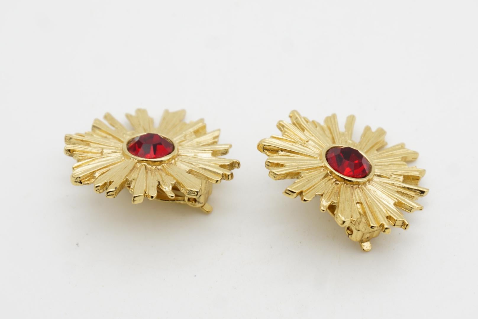 Yves Saint Laurent YSL Vintage Ruby Crystal Blossom Flower Sunburst Earrings For Sale 5