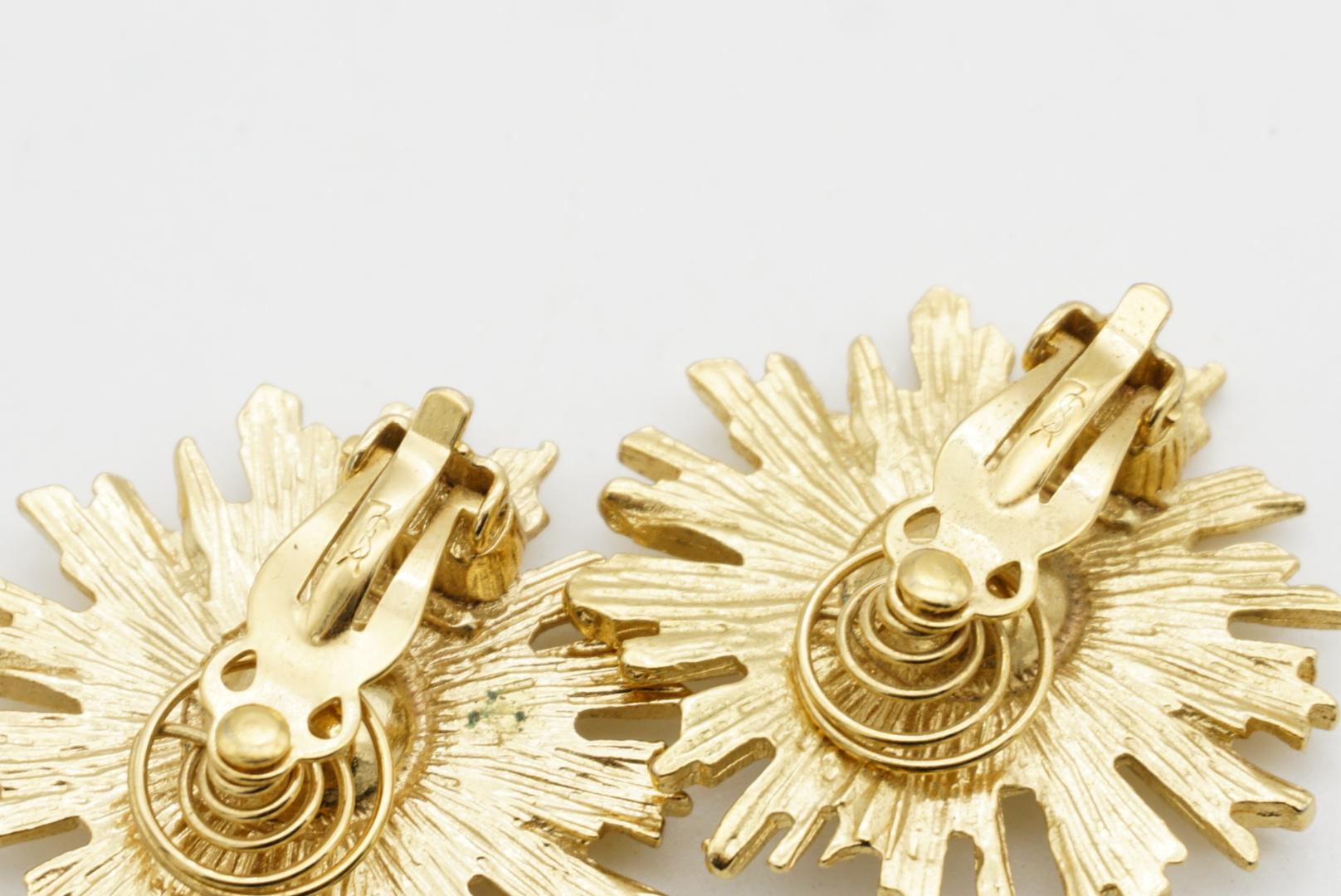 Yves Saint Laurent YSL Vintage Ruby Crystal Blossom Flower Sunburst Earrings For Sale 7