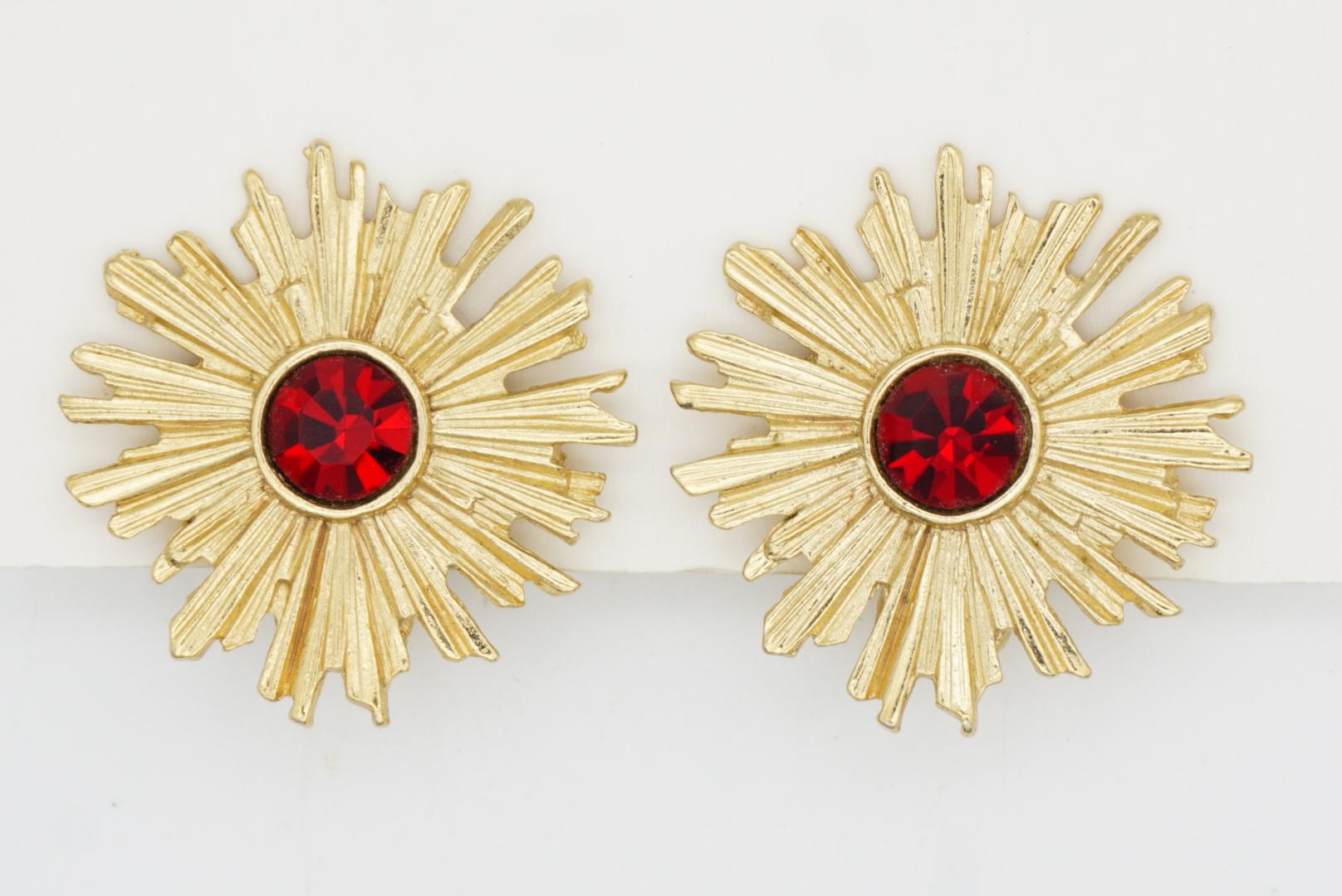 Yves Saint Laurent YSL Vintage Ruby Crystal Blossom Flower Sunburst Earrings For Sale 2