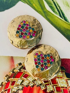 Yves Saint Laurent YSL Vintage Rubino Smeraldo Fucsia Citrino Cuore Orecchini rotondi