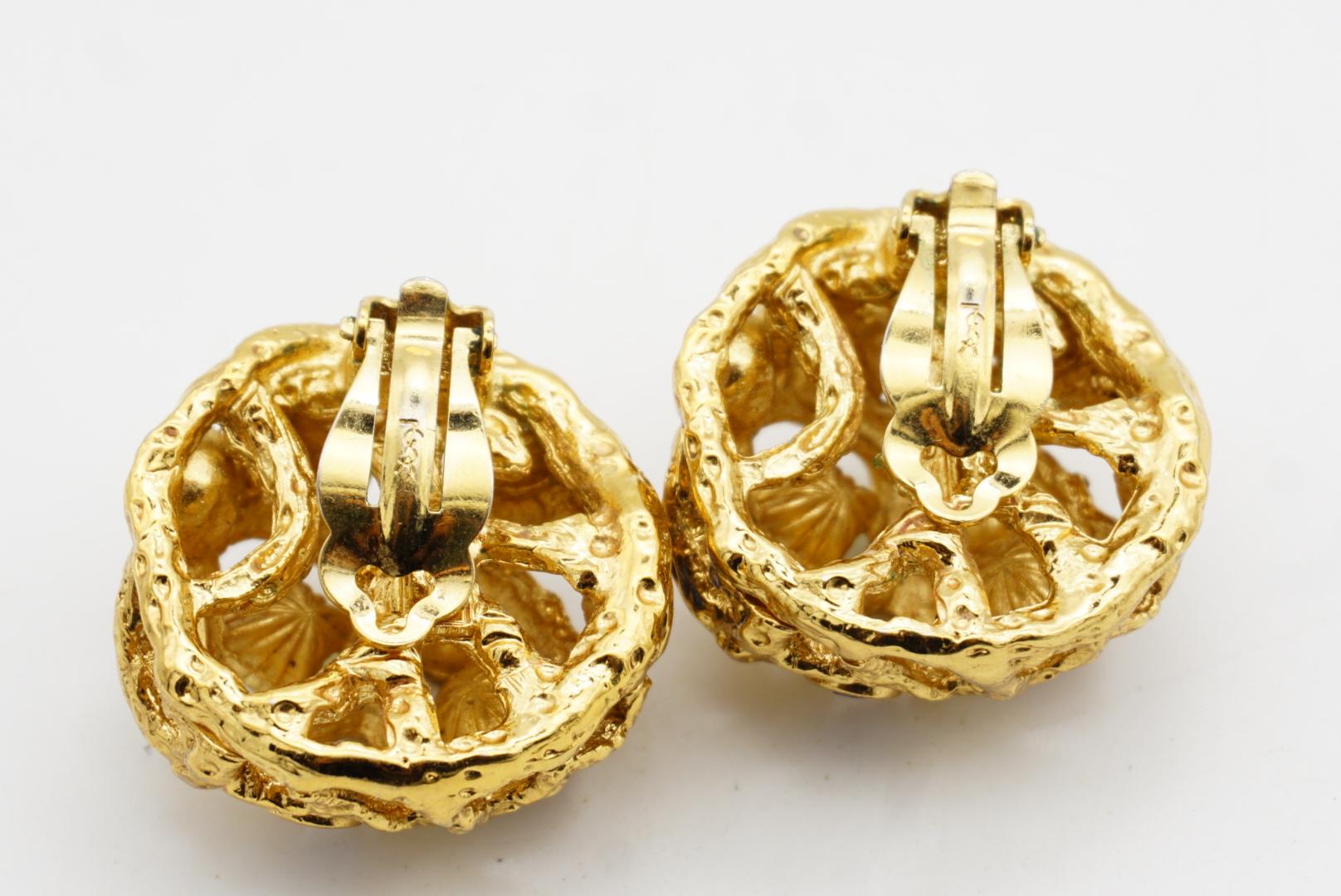 Yves Saint Laurent YSL Vintage Ruby Emerald Sapphire Dome Openwork Gold Earrings For Sale 9