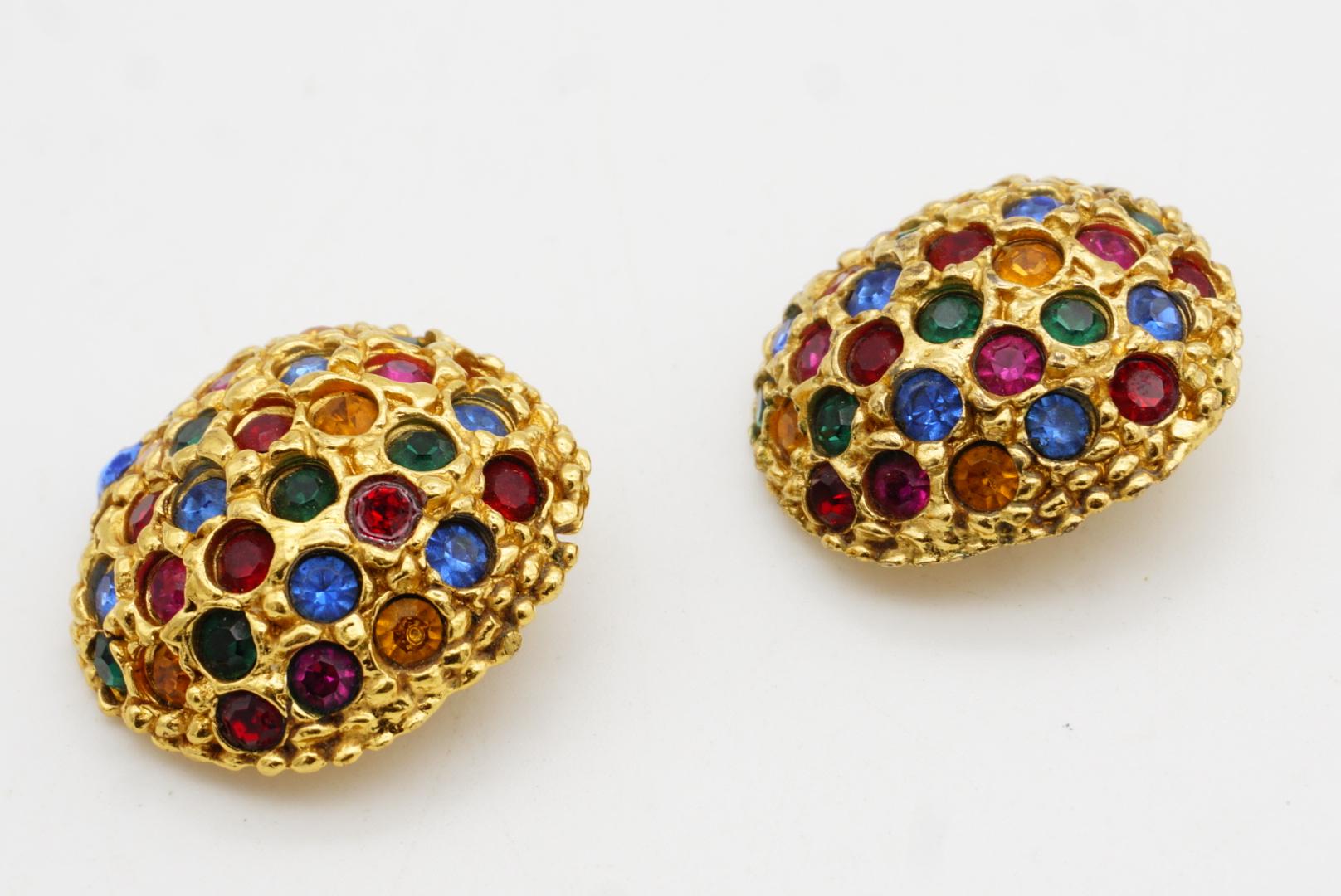Yves Saint Laurent YSL Vintage Ruby Emerald Sapphire Fuchsia Circle Earrings For Sale 5