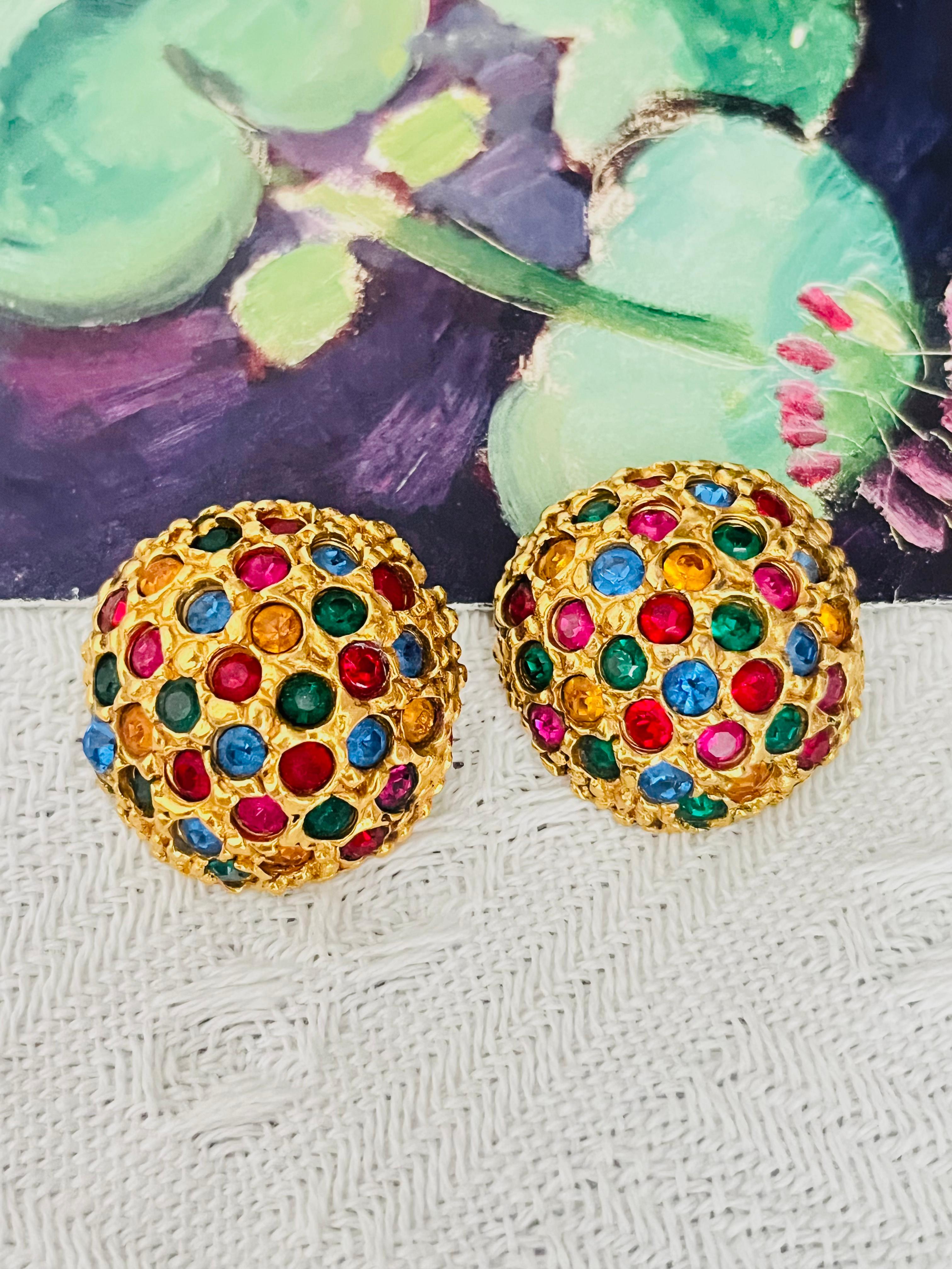 Art Deco Yves Saint Laurent YSL Vintage Ruby Emerald Sapphire Fuchsia Circle Earrings For Sale