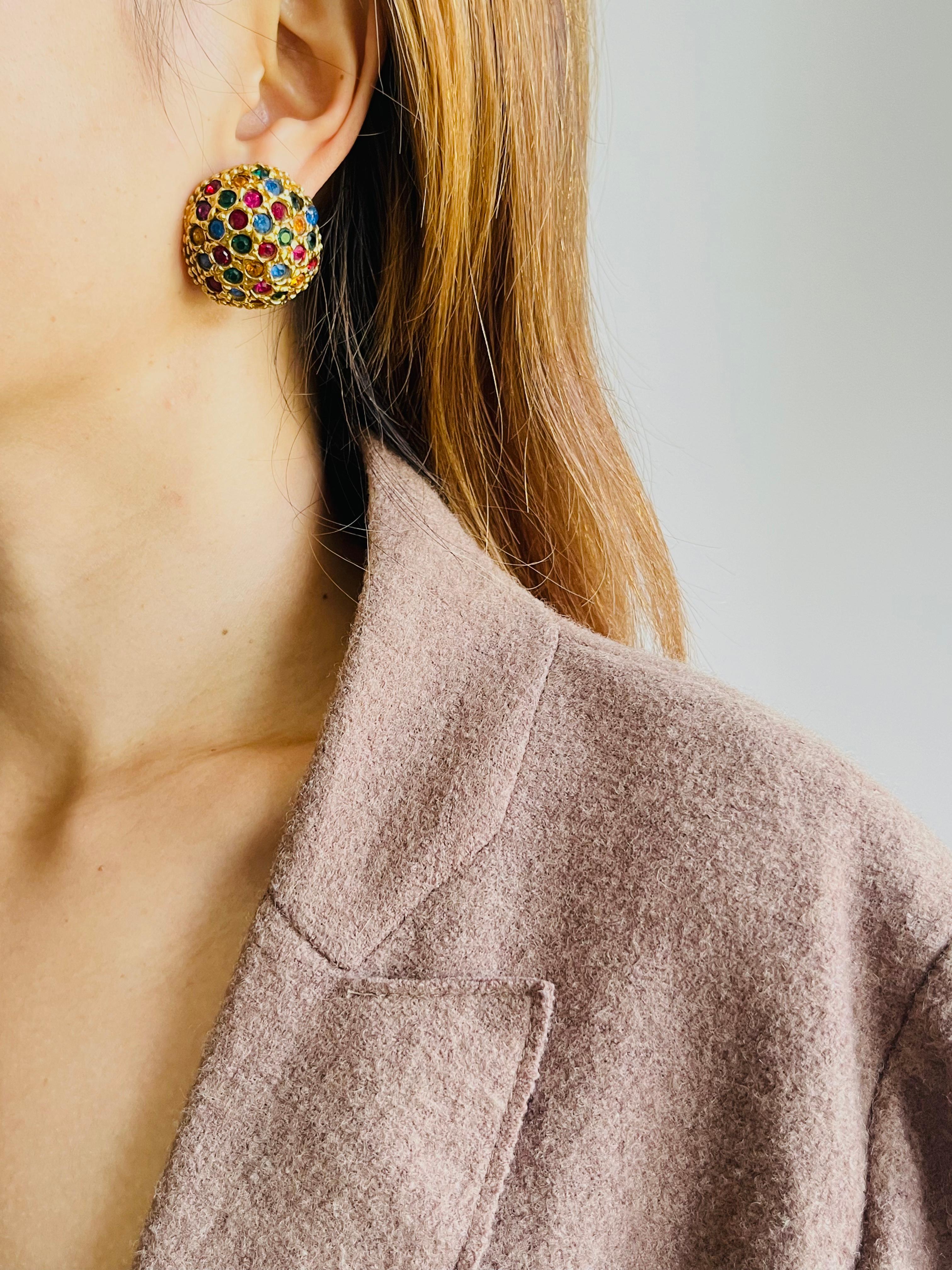 Yves Saint Laurent YSL Vintage Ruby Emerald Sapphire Fuchsia Circle Earrings For Sale 1