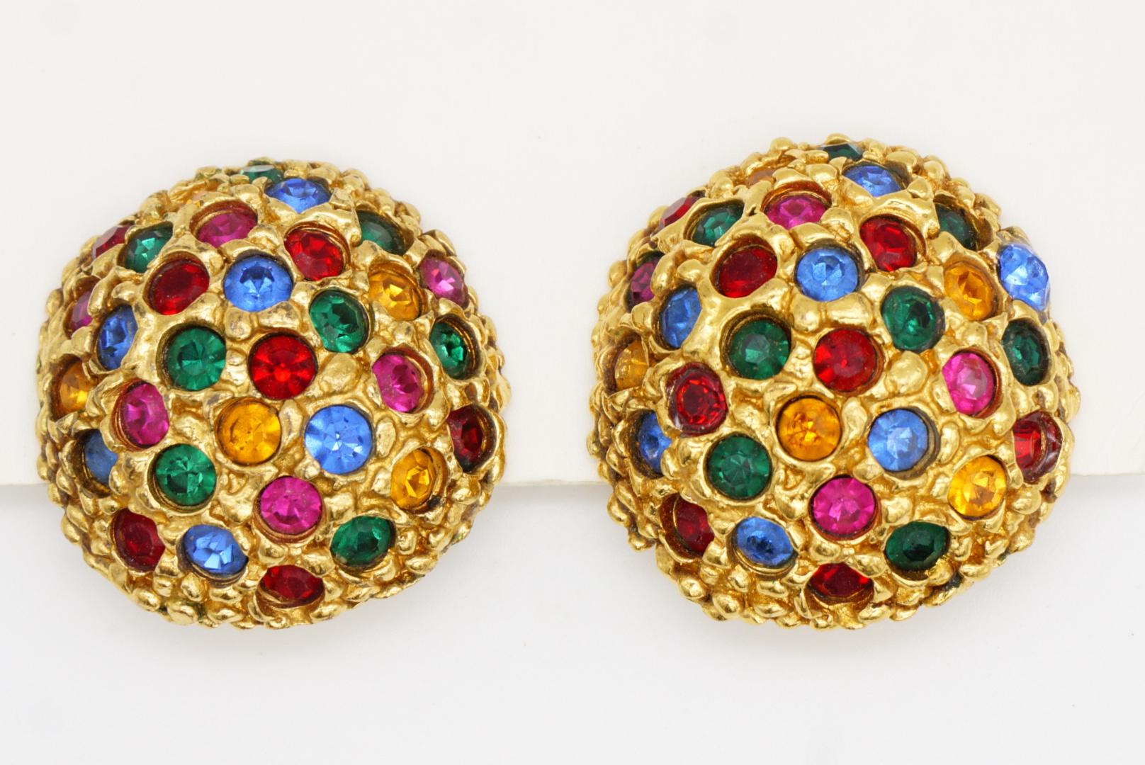 Yves Saint Laurent YSL Vintage Ruby Emerald Sapphire Fuchsia Circle Earrings For Sale 2