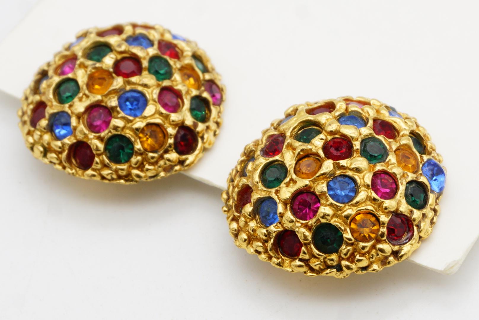 Yves Saint Laurent YSL Vintage Ruby Emerald Sapphire Fuchsia Circle Earrings For Sale 3