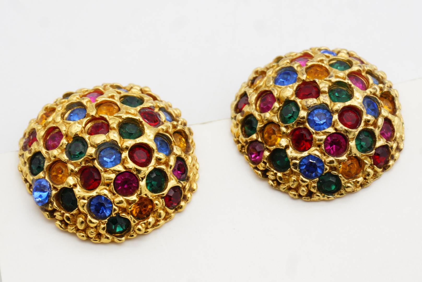 Yves Saint Laurent YSL Vintage Ruby Emerald Sapphire Fuchsia Circle Earrings For Sale 4