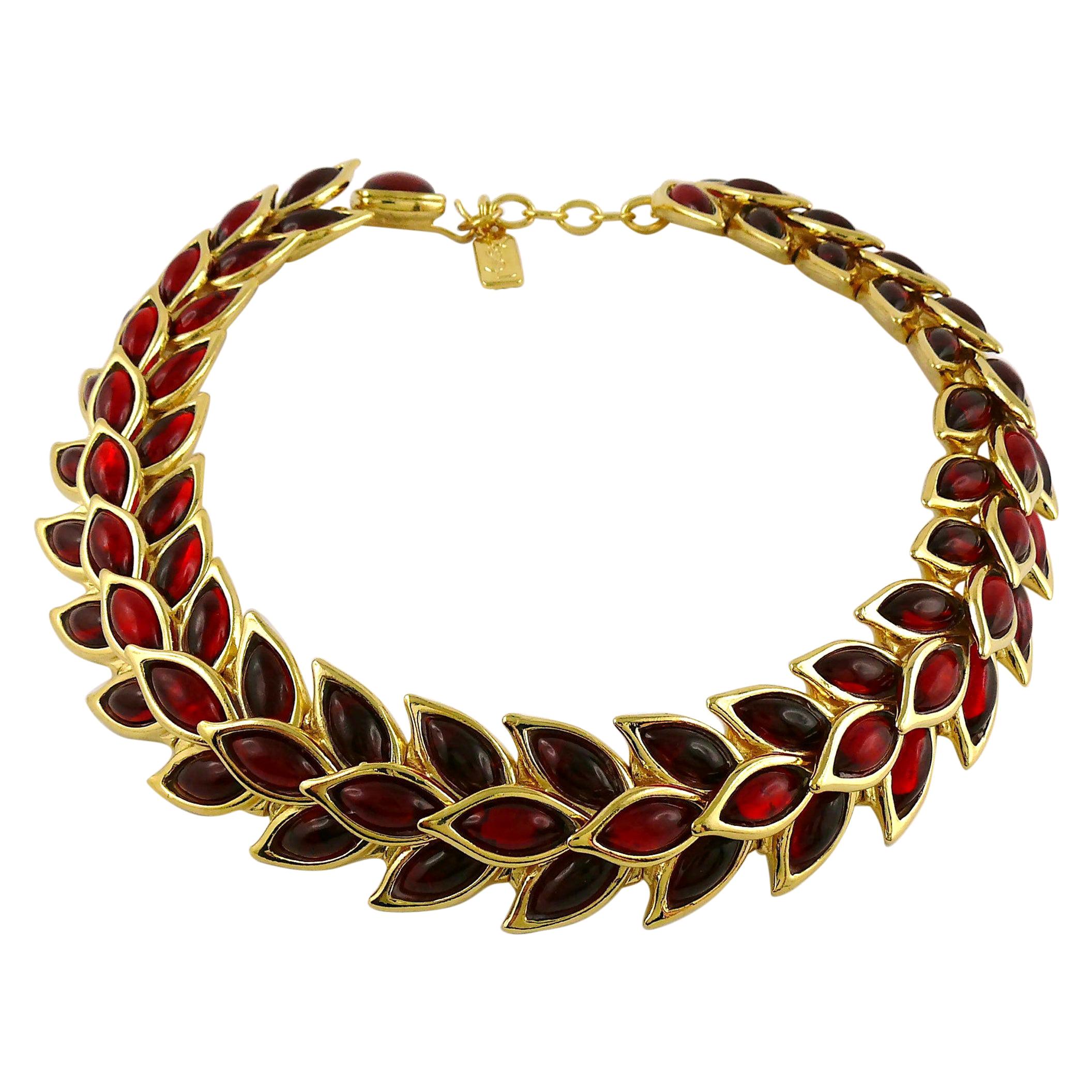 Yves Saint Laurent YSL Vintage Ruby Wheat Choker Necklace For Sale