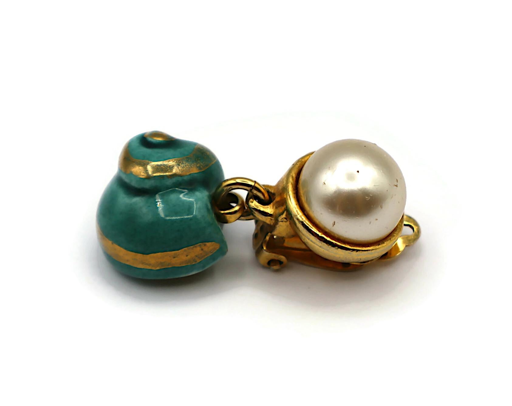 YVES SAINT LAURENT YSL Vintage Seashell & Pearl Dangle Earrings For Sale 7