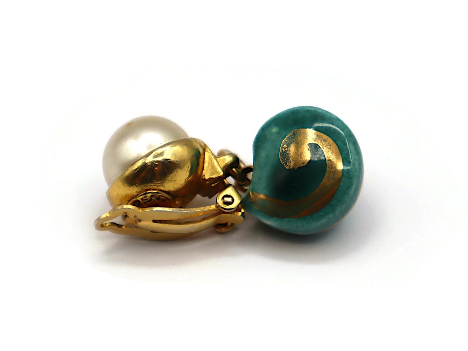 YVES SAINT LAURENT YSL Vintage Seashell & Pearl Dangle Earrings For Sale 8