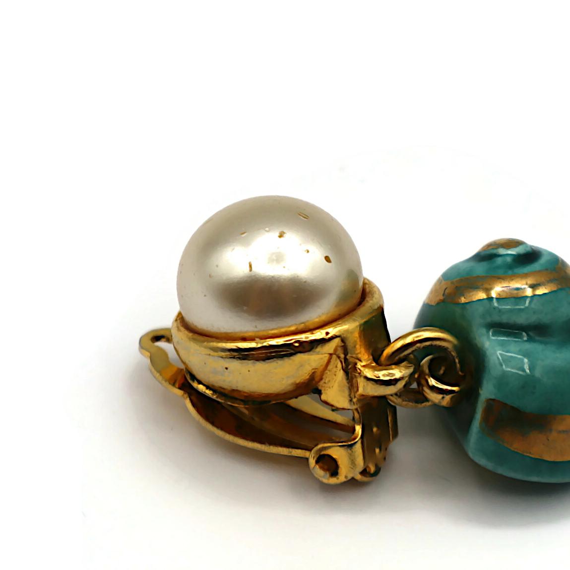 YVES SAINT LAURENT YSL Vintage Seashell & Pearl Dangle Earrings For Sale 12