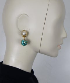 YVES SAINT LAURENT YSL Vintage Seashell & Pearl Dangle Earrings