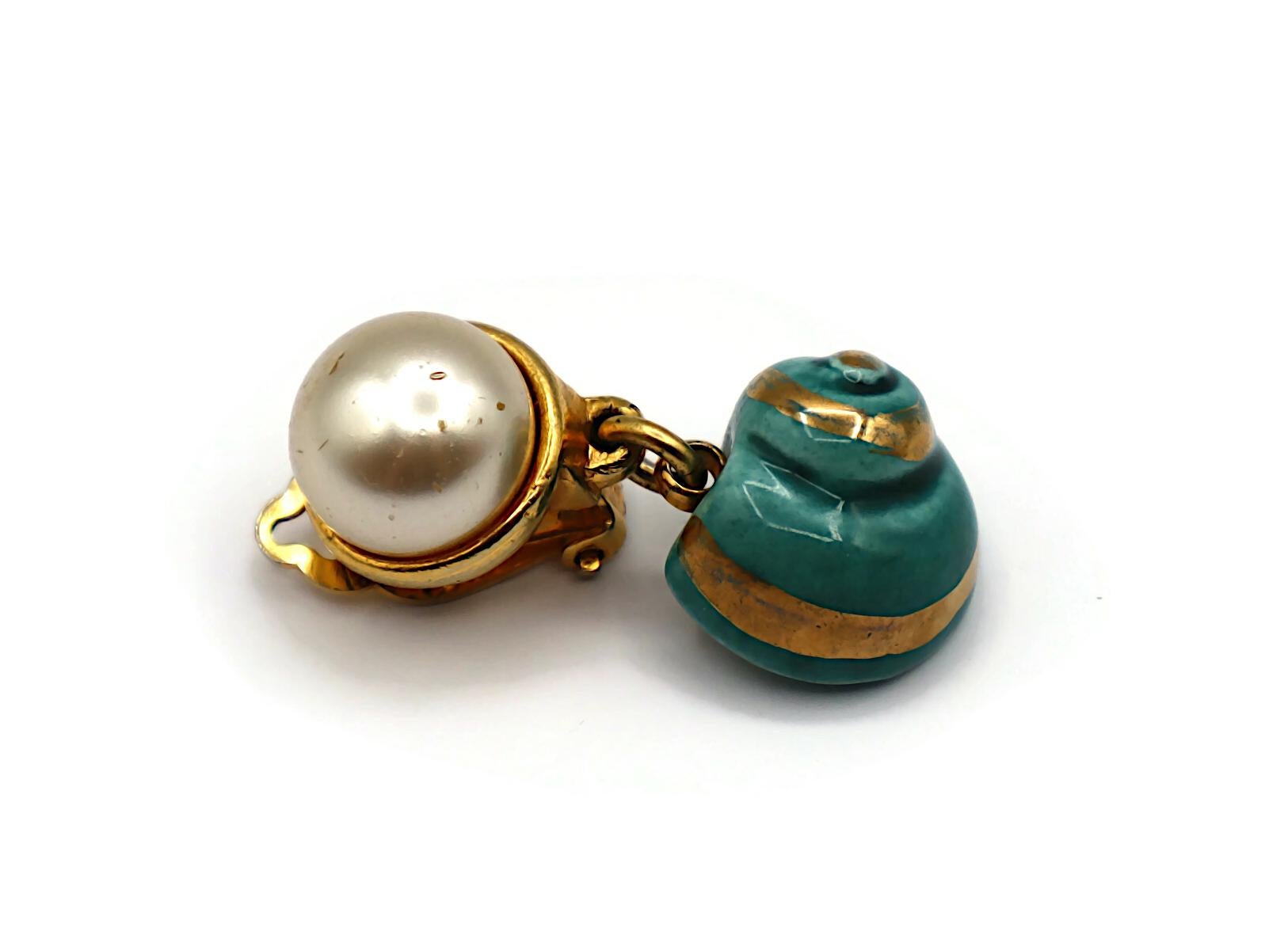 YVES SAINT LAURENT YSL Vintage Seashell & Pearl Dangle Earrings For Sale 3