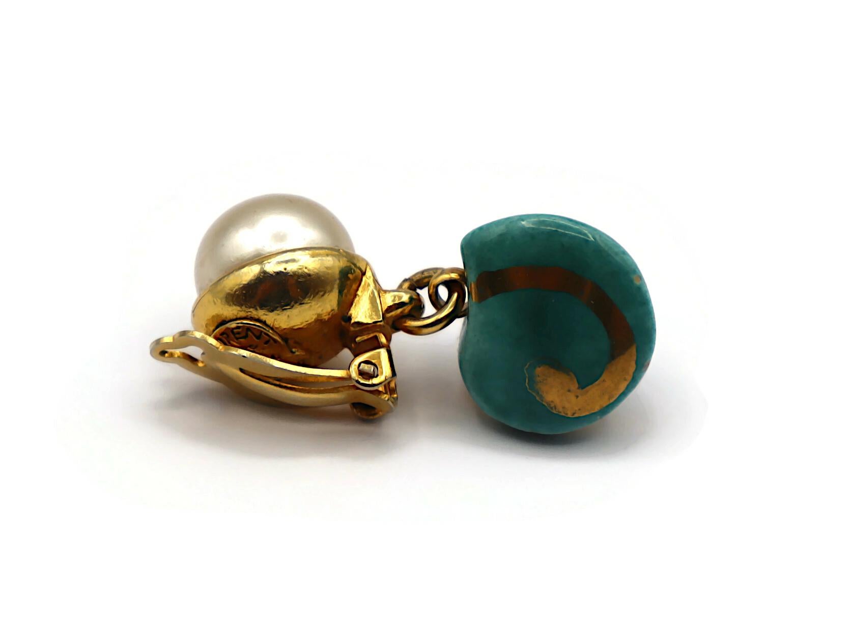 YVES SAINT LAURENT YSL Vintage Seashell & Pearl Dangle Earrings For Sale 4