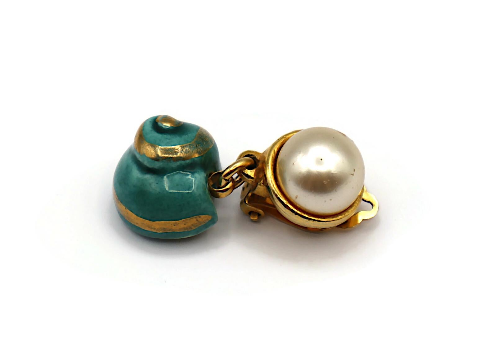 YVES SAINT LAURENT YSL Vintage Seashell & Pearl Dangle Earrings For Sale 6