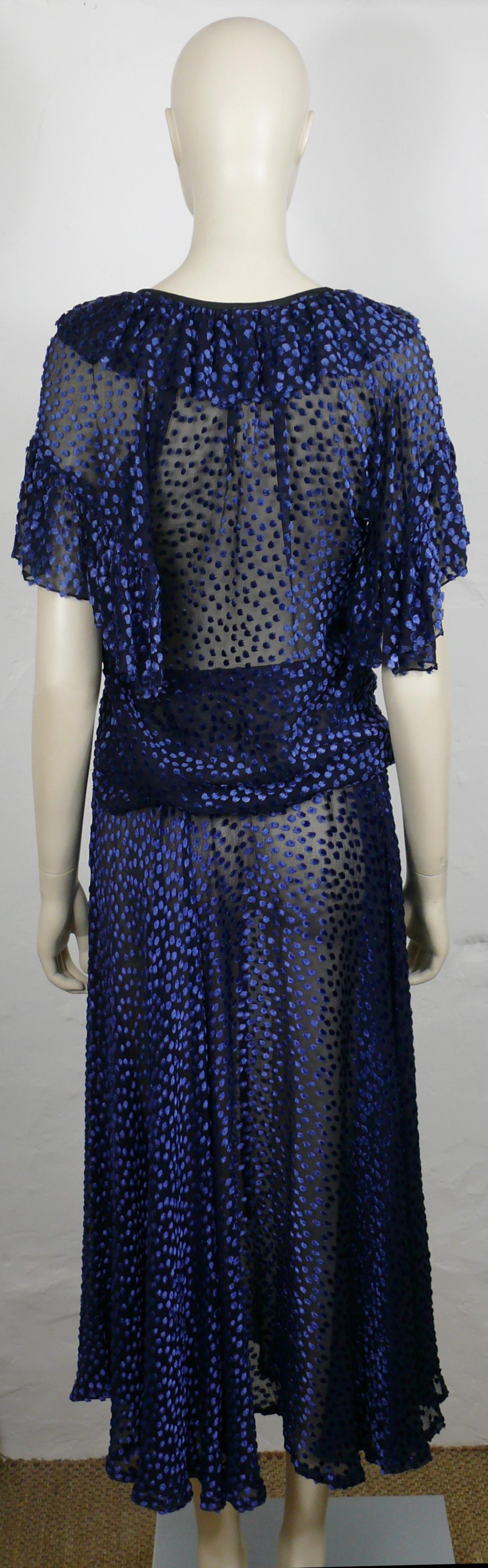 YVES SAINT LAURENT YSL Vintage Sheer Polka-Dot Skirt and Blouse Ensemble, 1970s 1