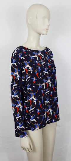 YVES SAINT LAURENT YSL Vintage Silk Blouse with "Dancing Sailor" Print, S/S 1992