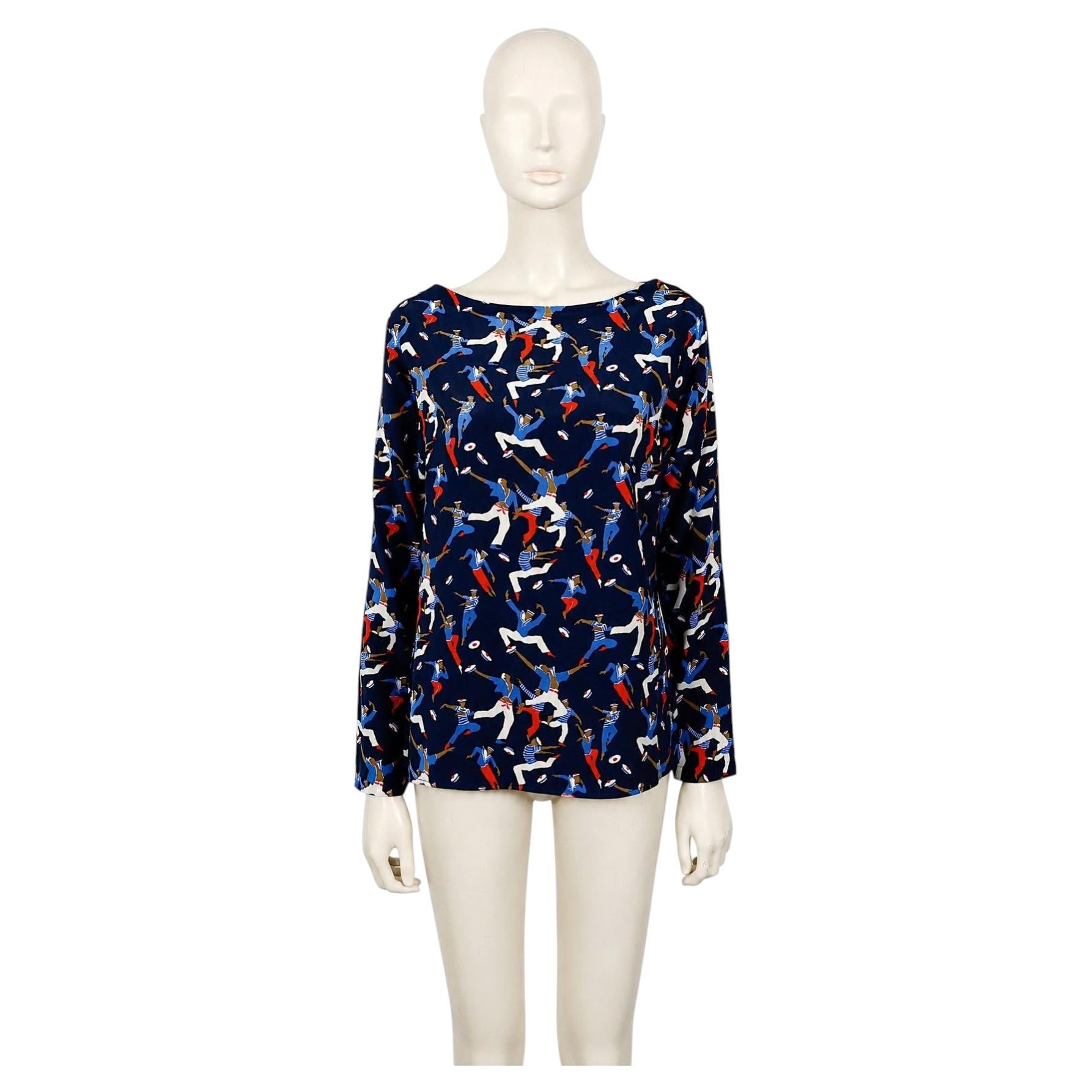 Chemisier vintage en soie Yves Saint Laurent (YSL) avec imprimé « Dancing Sailor », collection printemps-été 1992 en vente
