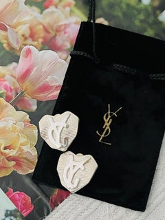 Yves Saint Laurent YSL Vintage Silver Heart Love Ribbed Unisex Clip Earrings