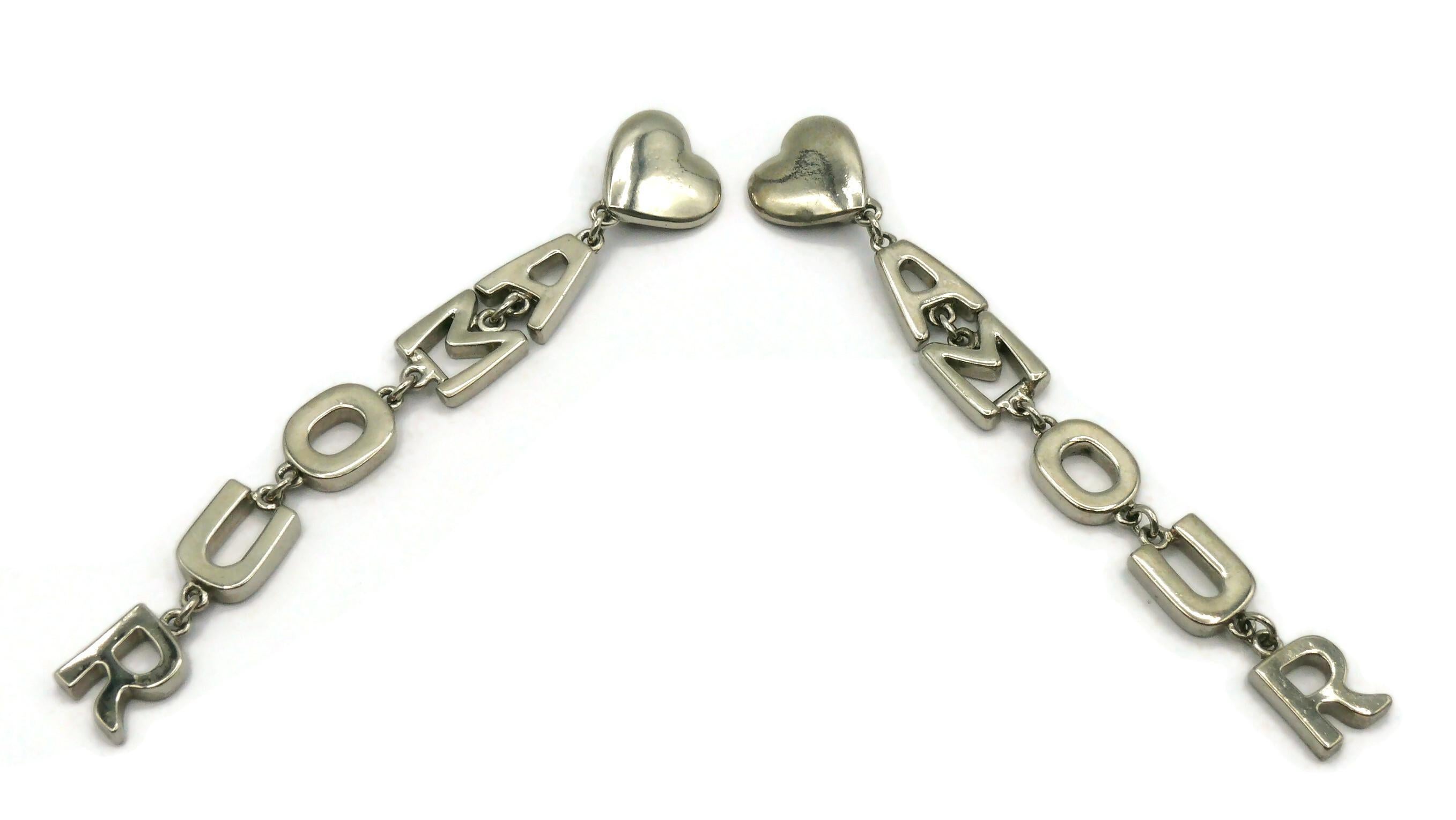 YVES SAINT LAURENT YSL Vintage Silver Tone AMOUR Dangling Earrings For Sale 2